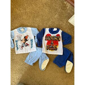 Vintage 90s Disney Mickey and Friends Boys Toddler Baby Blue Footed Pajama Set S